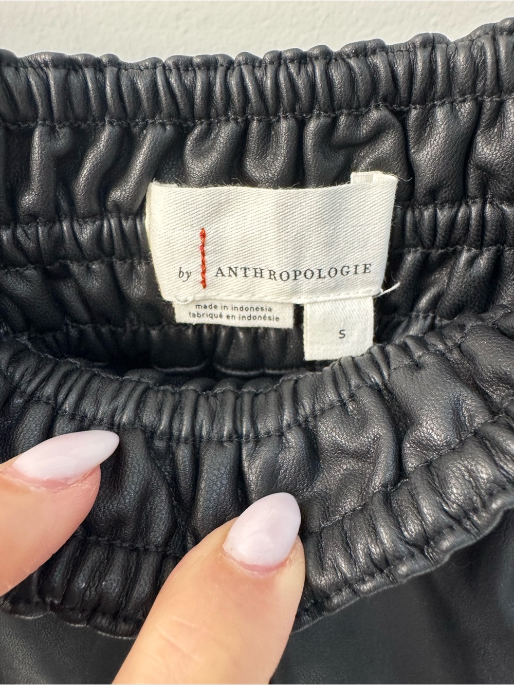 Anthropologie Black Faux Leather High-Waist Smocked Shorts - Picture 4 of 6